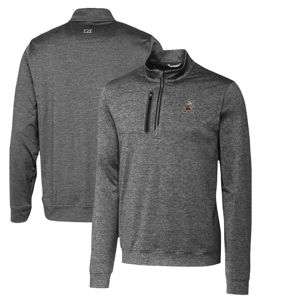 Cutter & Buck Stealth Heathered Throwback Logo Quarter-Zip Pullover Top - Cleveland Browns