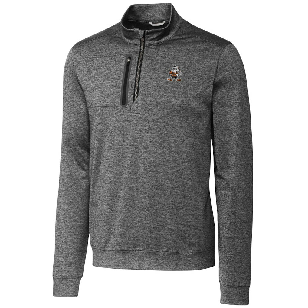 Cutter & Buck Stealth Heathered Throwback Logo Quarter-Zip Pullover Top - Cleveland Browns