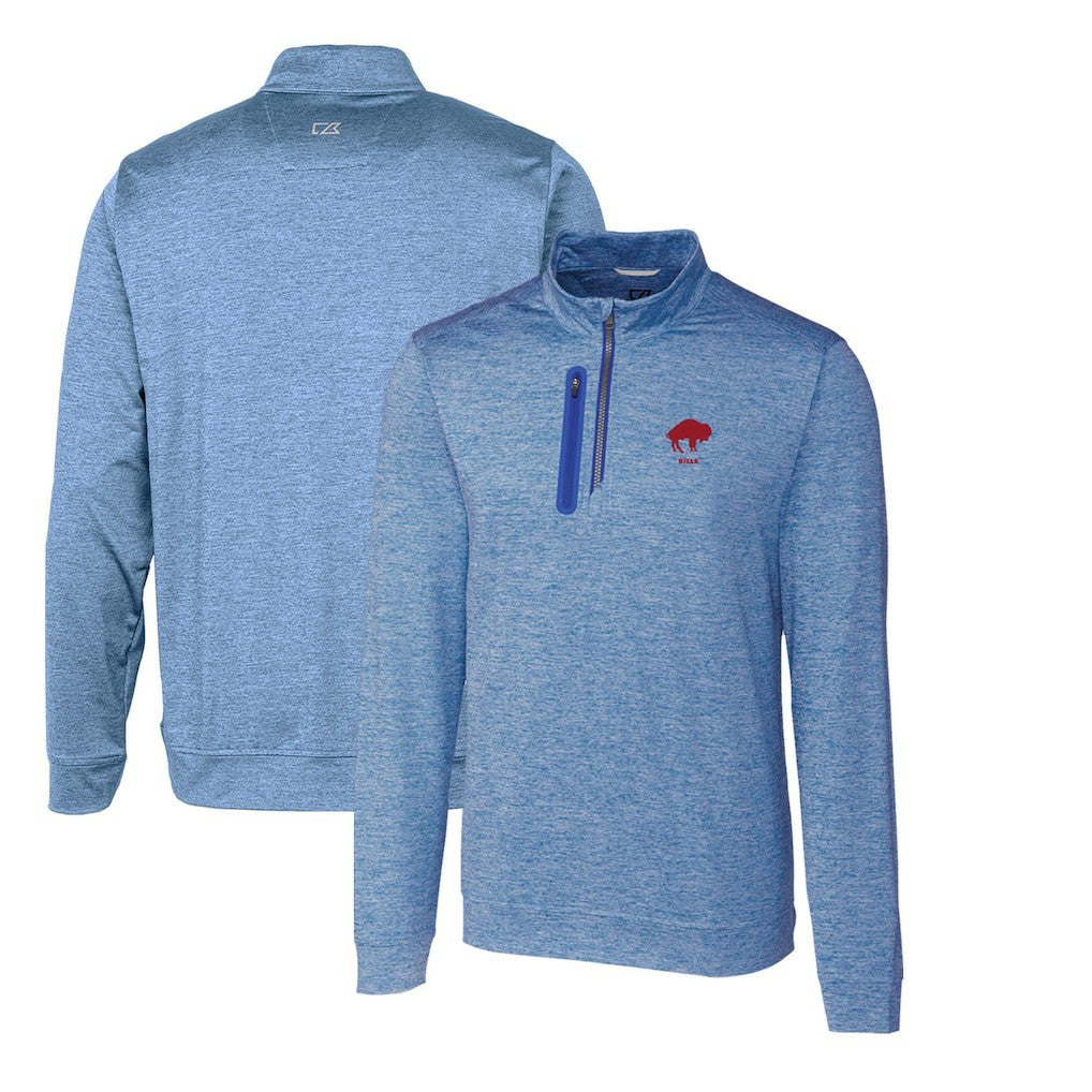 Cutter & Buck Stealth Heathered Throwback Logo Quarter-Zip Pullover Top - Buffalo Bills