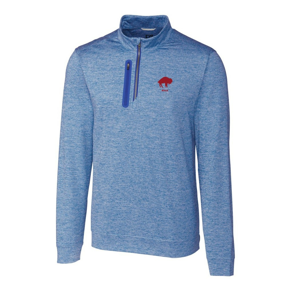 Cutter & Buck Stealth Heathered Throwback Logo Quarter-Zip Pullover Top - Buffalo Bills