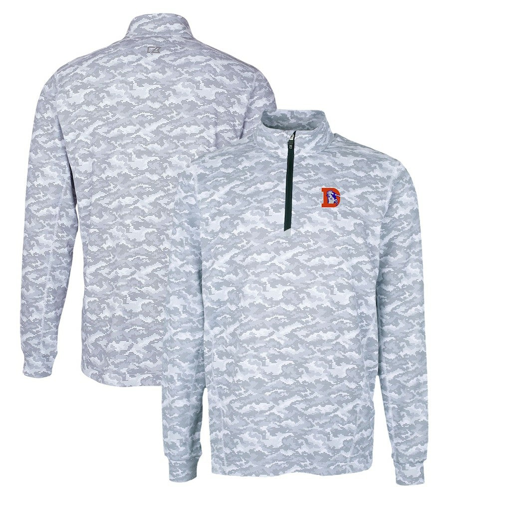 Cutter & Buck Throwback Logo Traverse Camo Print Stretch Quarter-Zip Pullover Top - Denver Broncos