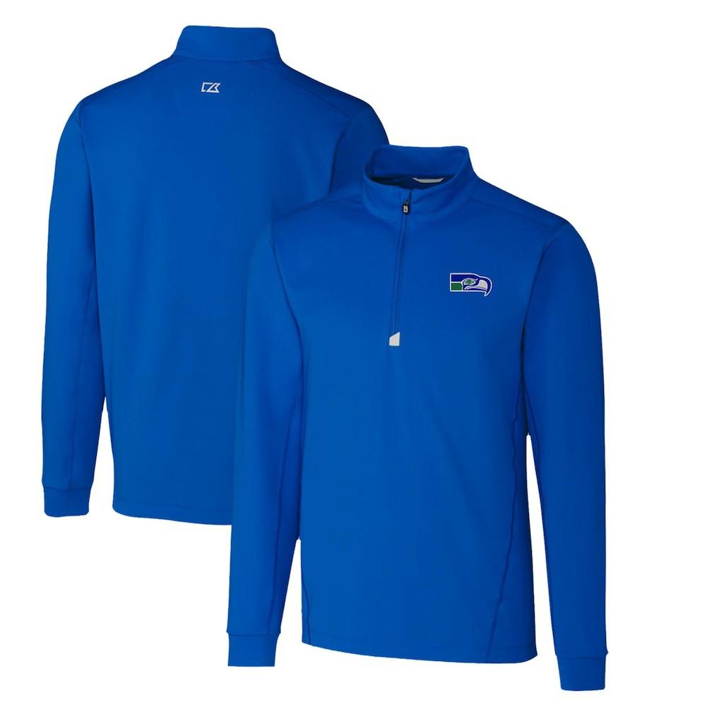 Cutter & Buck Throwback Logo Traverse Stretch Quarter-Zip Pullover Top - Seattle Seahawks