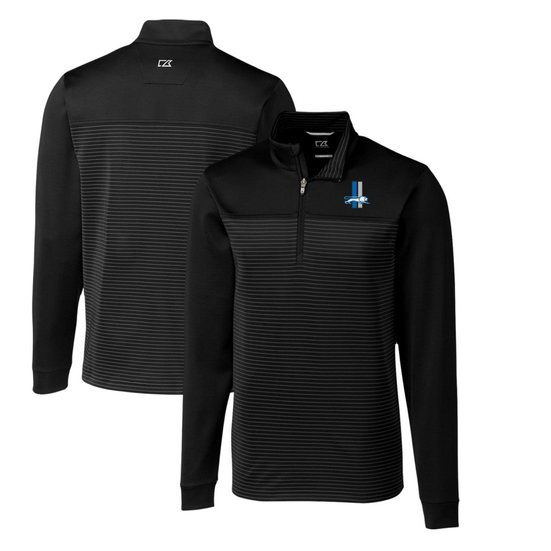 Cutter & Buck Throwback Logo Traverse Stripe Stretch Quarter-Zip Pullover Top - Detroit Lions