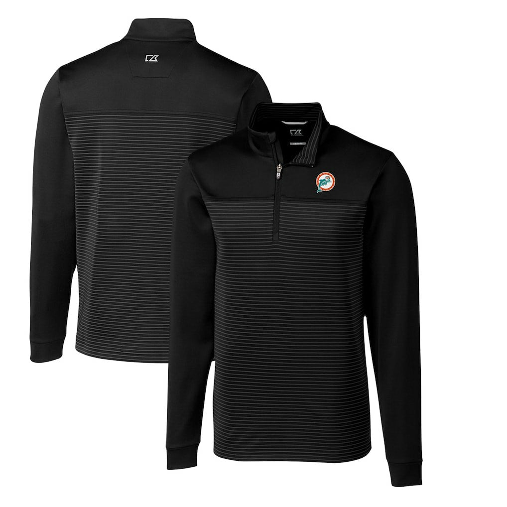 Cutter & Buck Throwback Logo Traverse Stripe Stretch Quarter-Zip Pullover Top - Miami Dolphins