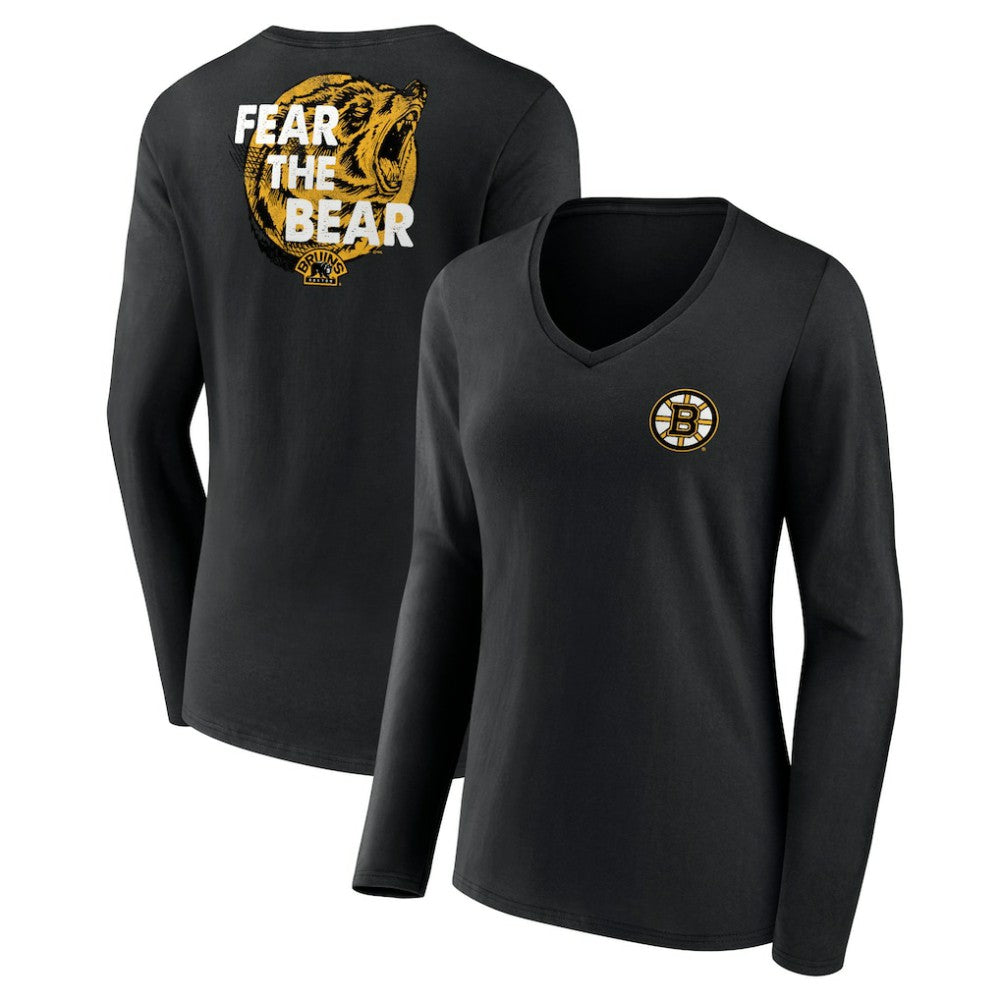 NHL Black Boston Bruins Women's Territorial Long Sleeve V-Neck T-Shirt