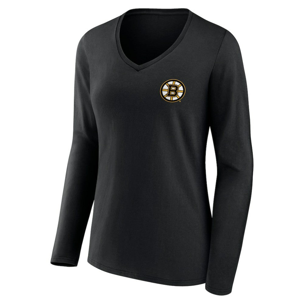 NHL Black Boston Bruins Women's Territorial Long Sleeve V-Neck T-Shirt
