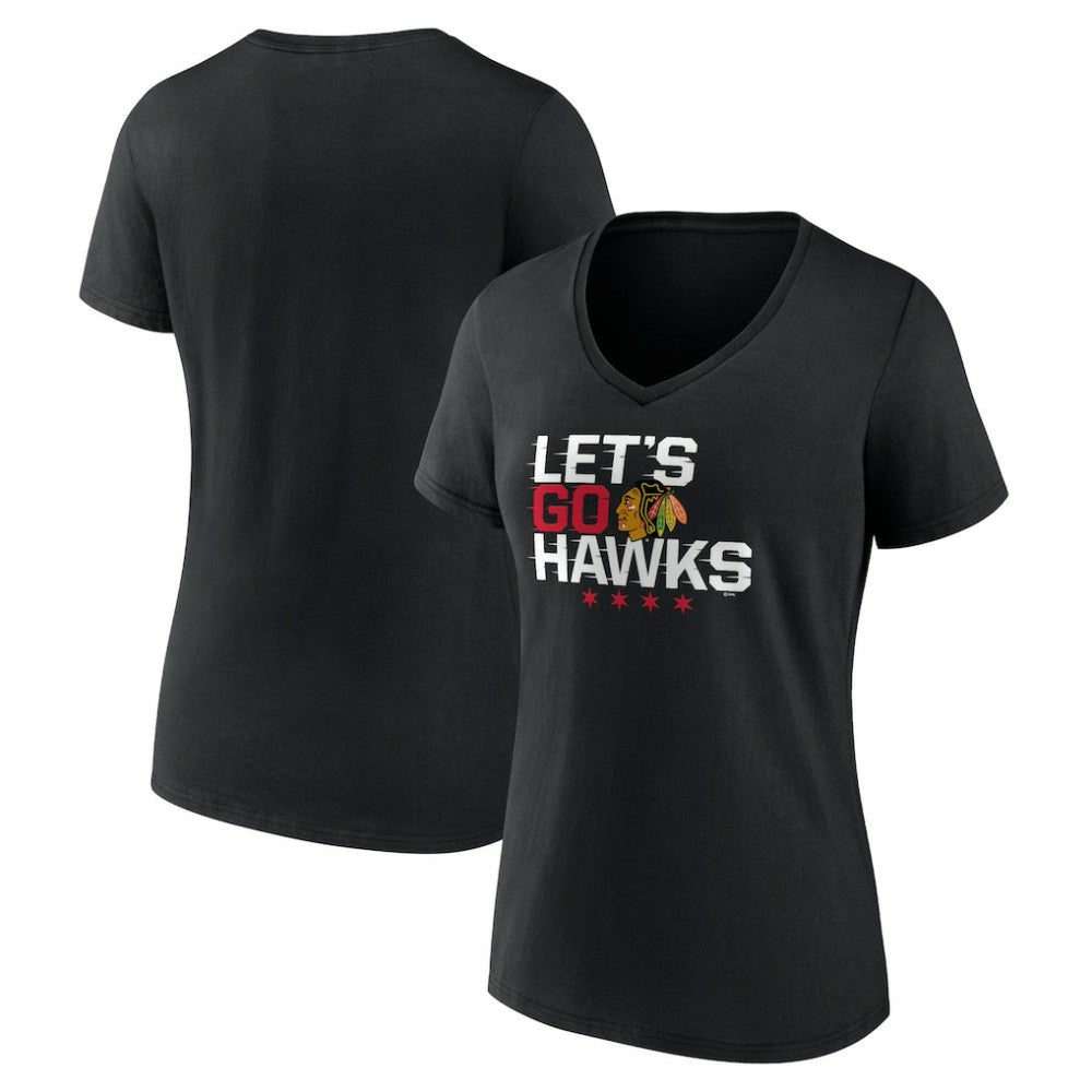 NHL Black Chicago Blackhawks Women's Shout Out V-Neck T-Shirt