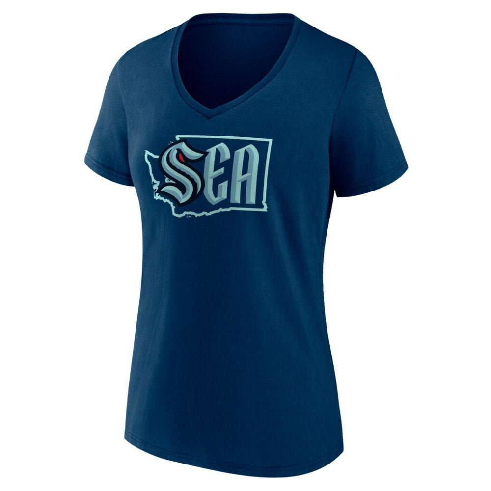NHL Deep Sea Blue Seattle Kraken Women's Proclamation V-Neck T-Shirt