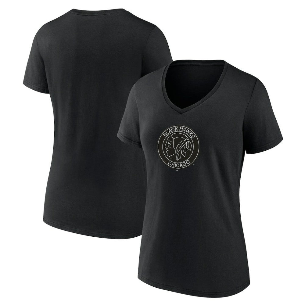 NHL Black Chicago Blackhawks Women's Alternate Logo V-Neck T-Shirt