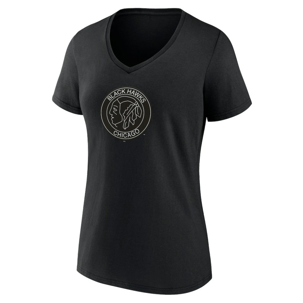 NHL Black Chicago Blackhawks Women's Alternate Logo V-Neck T-Shirt