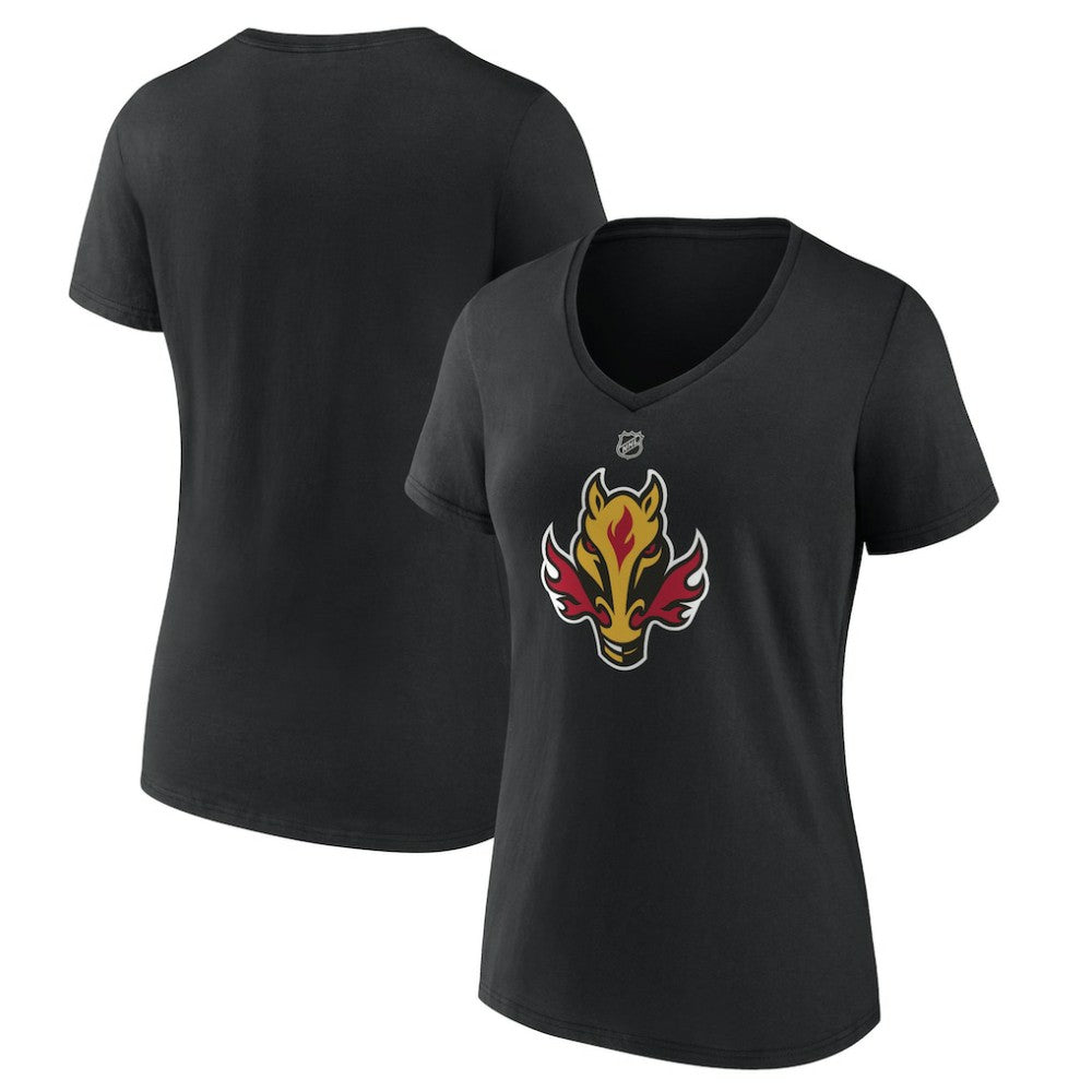 NHL Black Calgary Flames Women's Alternate Logo V-Neck T-Shirt