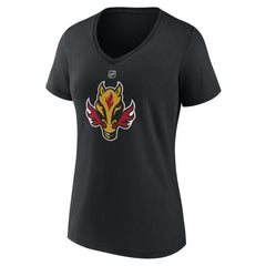 NHL Black Calgary Flames Women's Alternate Logo V-Neck T-Shirt