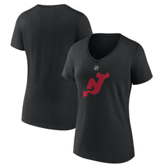 NHL Black New Jersey Devils Women's Alternate Logo V-Neck T-Shirt