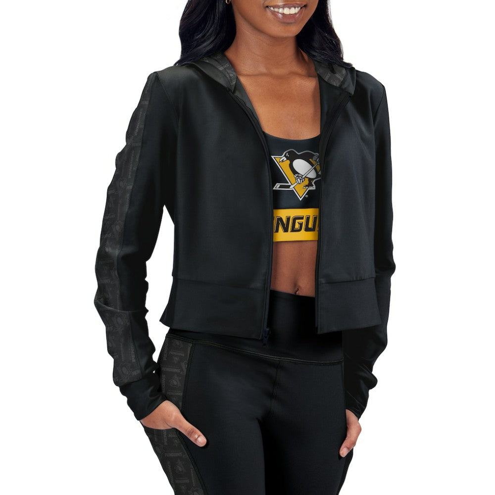NHL Black Pittsburgh Penguins Women's Cropped Full-Zip Hoodie