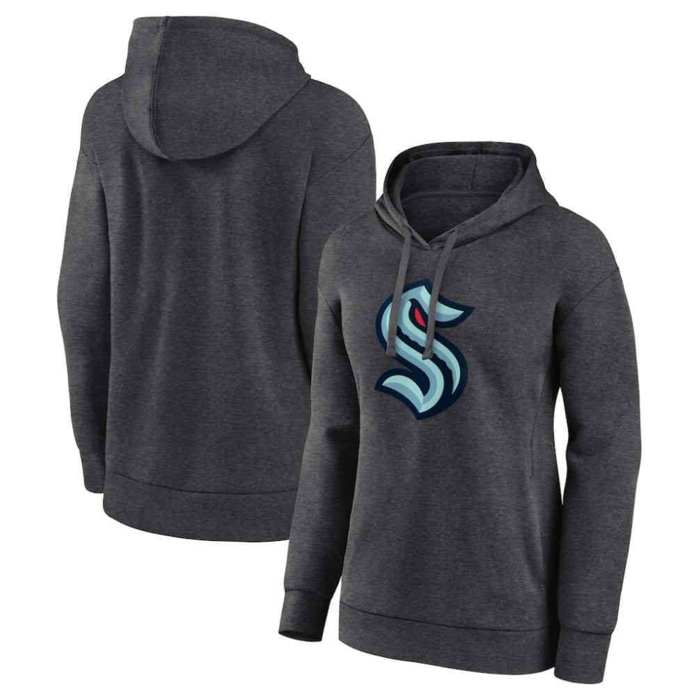 NHL Charcoal Seattle Kraken Women's Primary Logo Pullover Hoodie