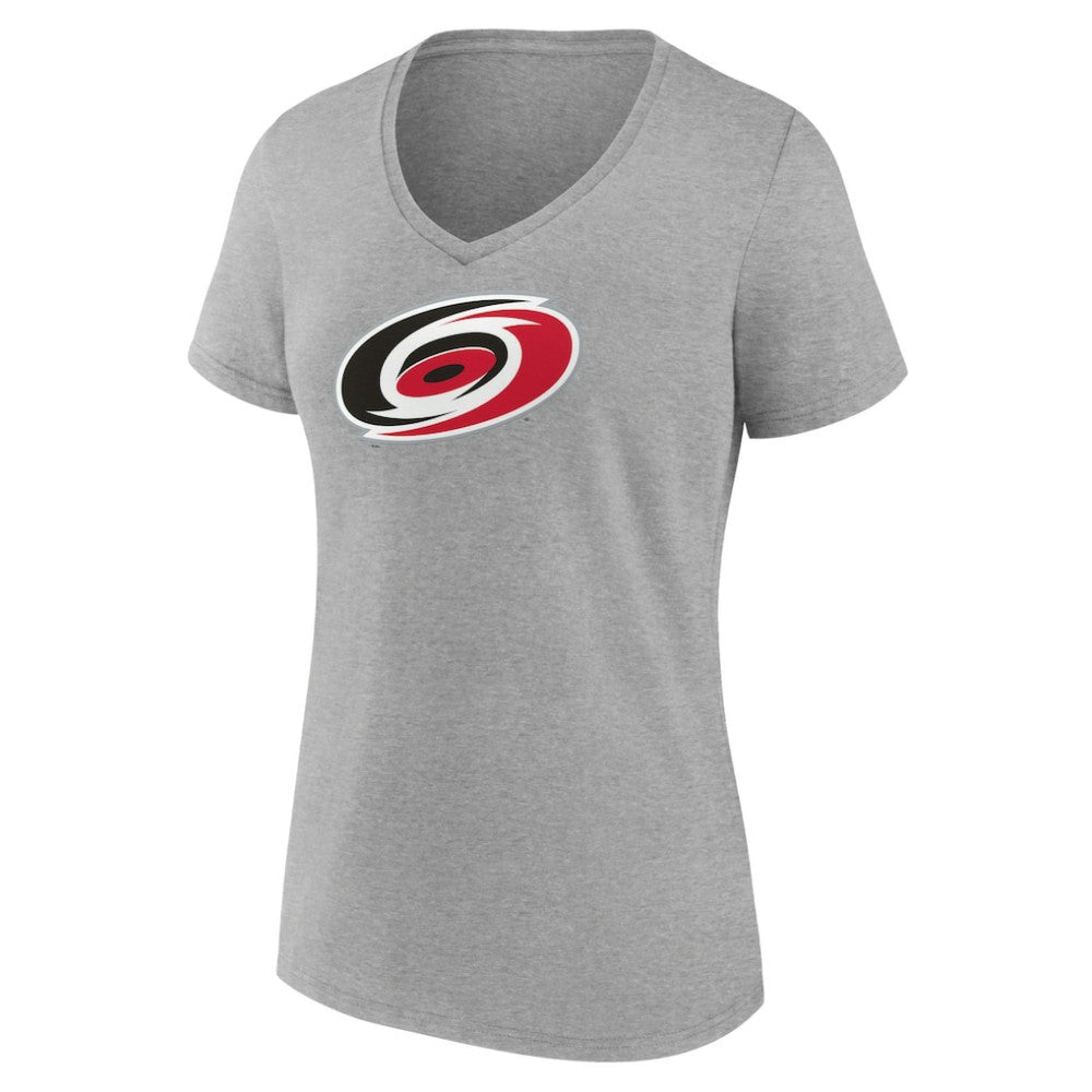 NHL Heather Gray Carolina Hurricanes Women's Primary Logo Team V-Neck T-Shirt
