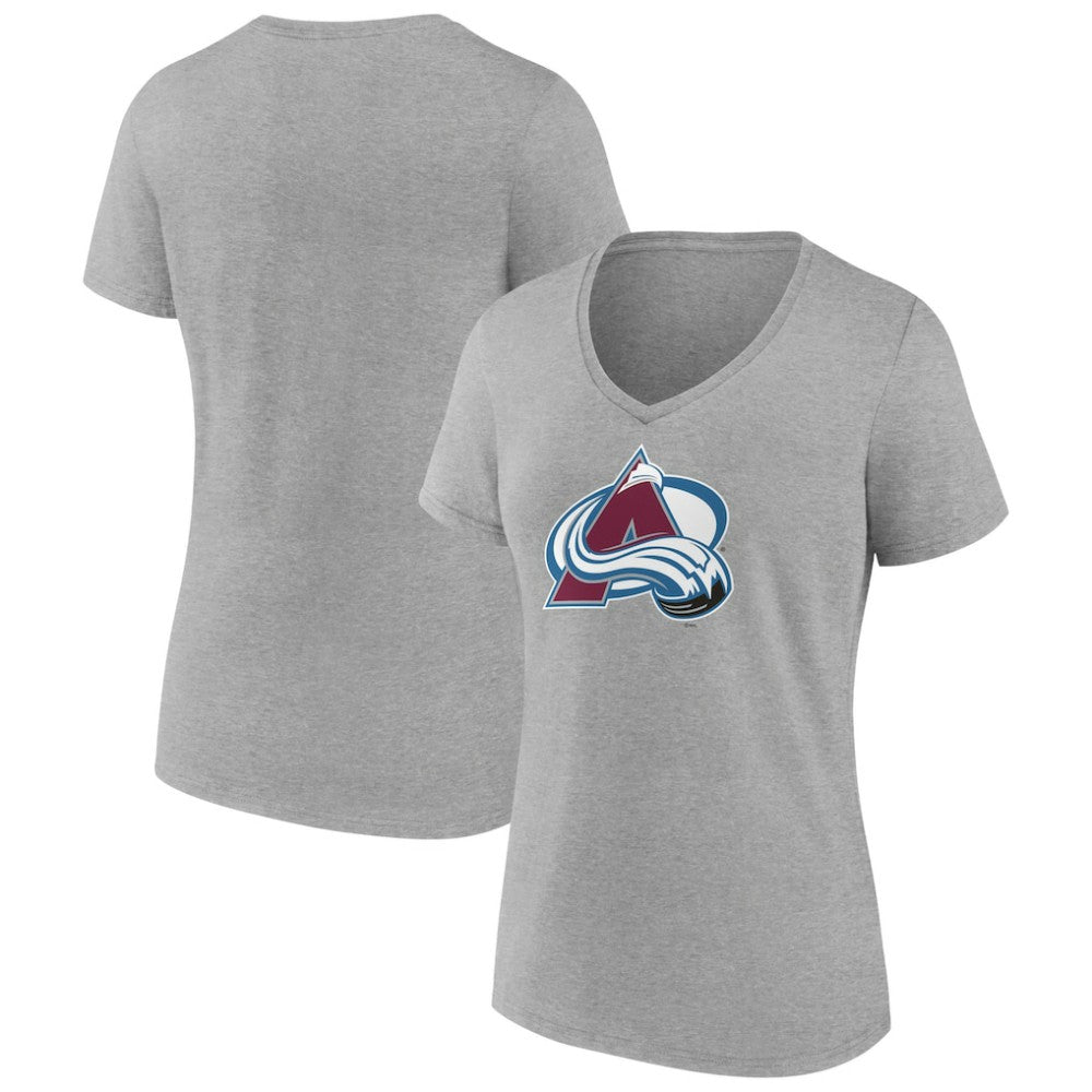 NHL Heather Gray Colorado Avalanche Women's Primary Logo Team V-Neck T-Shirt
