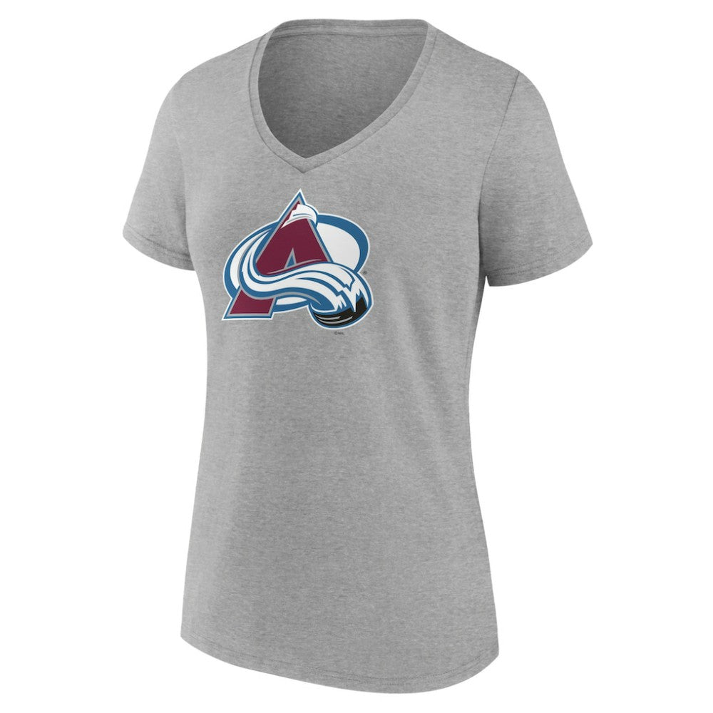 NHL Heather Gray Colorado Avalanche Women's Primary Logo Team V-Neck T-Shirt