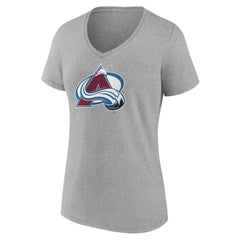 NHL Heather Gray Colorado Avalanche Women's Primary Logo Team V-Neck T-Shirt