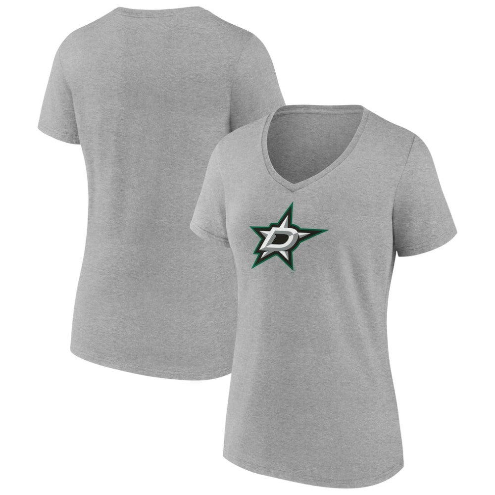 NHL Heather Gray Dallas Stars Women's Primary Logo Team V-Neck T-Shirt