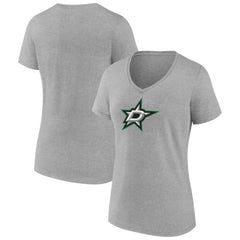 NHL Heather Gray Dallas Stars Women's Primary Logo Team V-Neck T-Shirt
