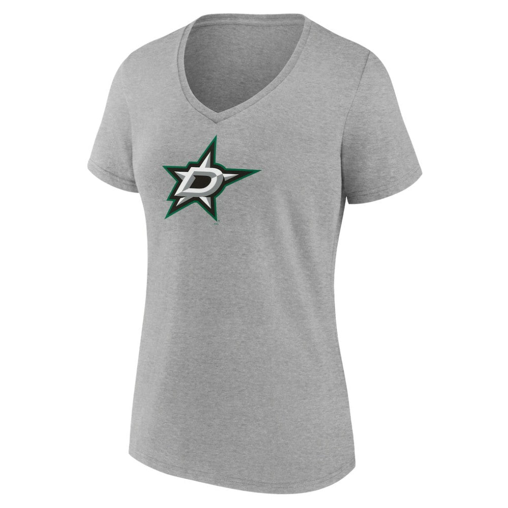 NHL Heather Gray Dallas Stars Women's Primary Logo Team V-Neck T-Shirt