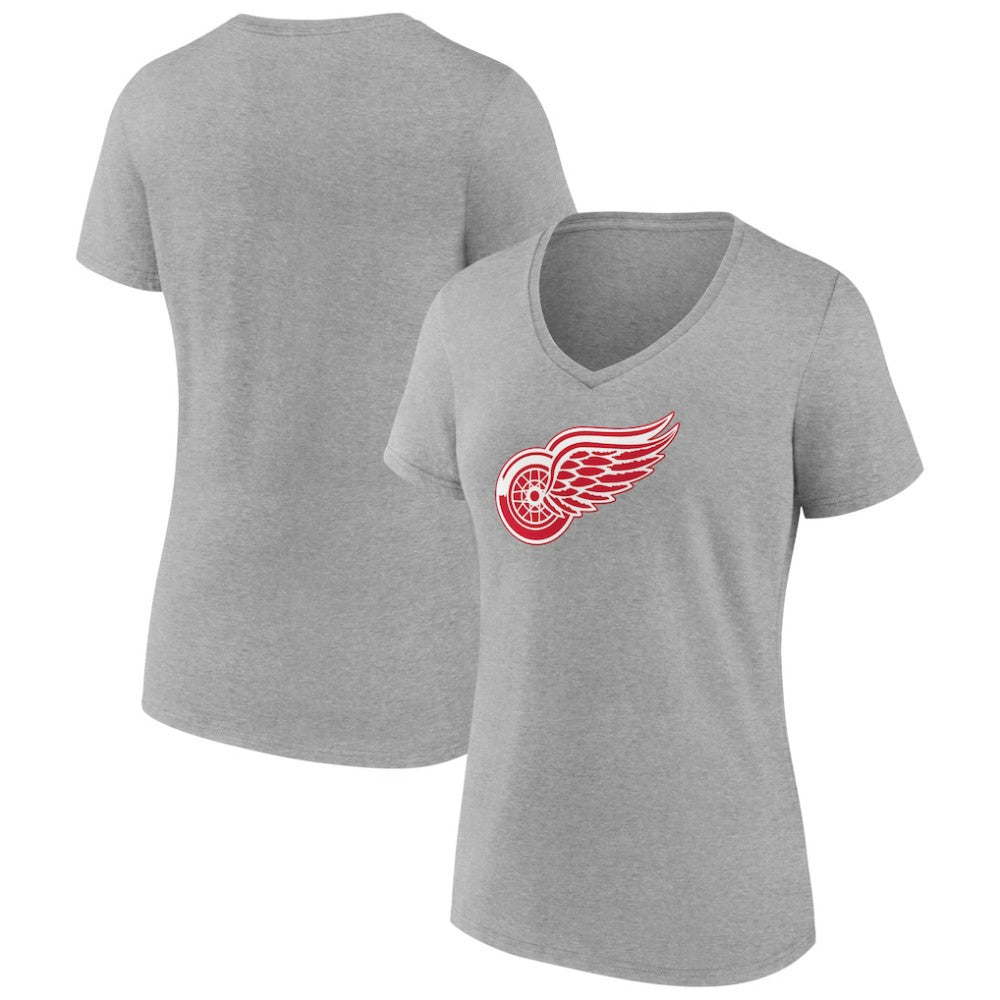 NHL Heather Gray Detroit Red Wings Women's Primary Logo Team V-Neck T-Shirt