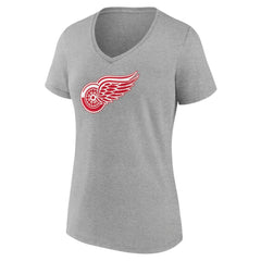 NHL Heather Gray Detroit Red Wings Women's Primary Logo Team V-Neck T-Shirt