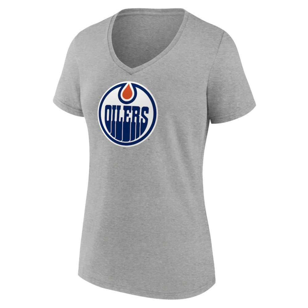 NHL Heather Gray Edmonton Oilers Women's Primary Logo Team V-Neck T-Shirt