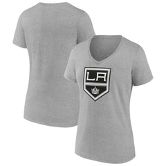 NHL Heather Gray Los Angeles Kings Women's Primary Logo Team V-Neck T-Shirt