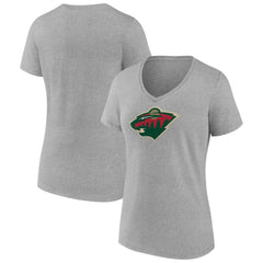 NHL Heather Gray Minnesota Wild Women's Primary Logo Team V-Neck T-Shirt