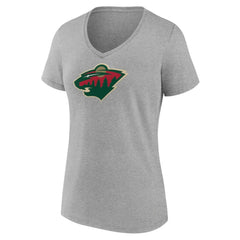 NHL Heather Gray Minnesota Wild Women's Primary Logo Team V-Neck T-Shirt