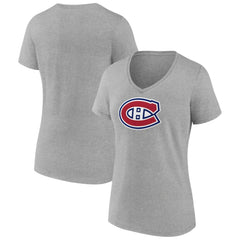 NHL Heather Gray Montreal Canadiens Women's Primary Logo Team V-Neck T-Shirt