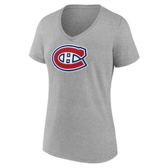 NHL Heather Gray Montreal Canadiens Women's Primary Logo Team V-Neck T-Shirt