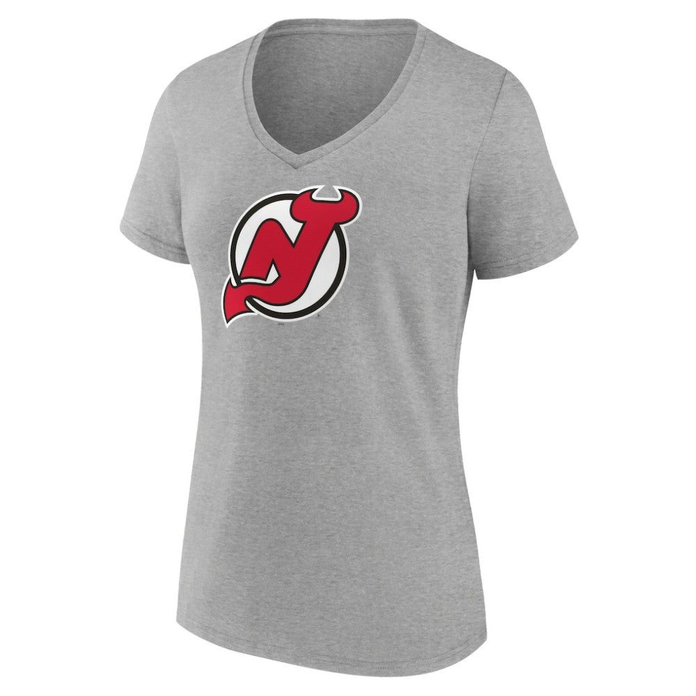 NHL Heather Gray New Jersey Devils Women's Primary Logo Team V-Neck T-Shirt