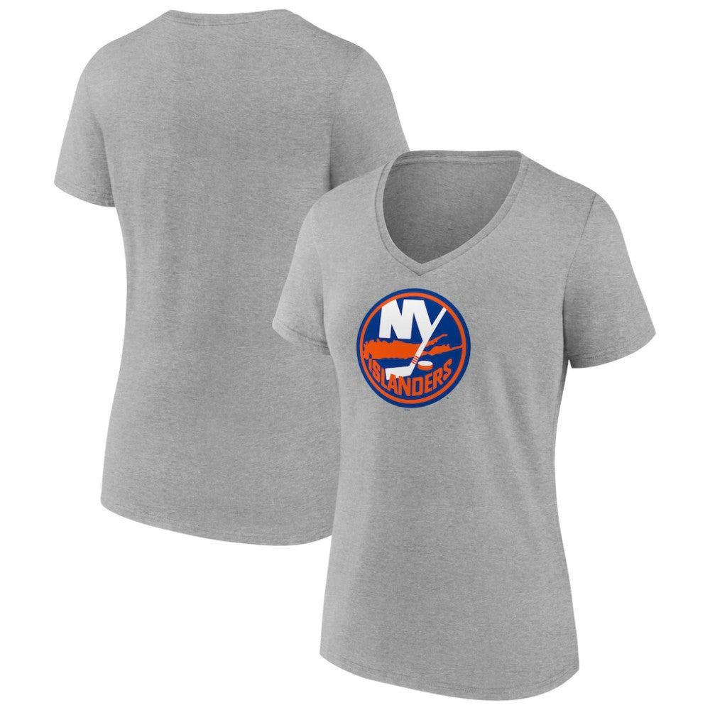 NHL Heather Gray New York Islanders Women's Primary Logo Team V-Neck T-Shirt