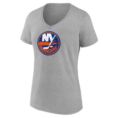 NHL Heather Gray New York Islanders Women's Primary Logo Team V-Neck T-Shirt