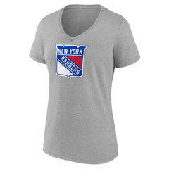 NHL Heather Gray New York Rangers Women's Primary Logo Team V-Neck T-Shirt