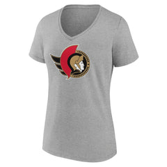 NHL Heather Gray Ottawa Senators Women's Primary Logo Team V-Neck T-Shirt