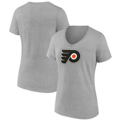 NHL Heather Gray Philadelphia Flyers Women's Primary Logo Team V-Neck T-Shirt