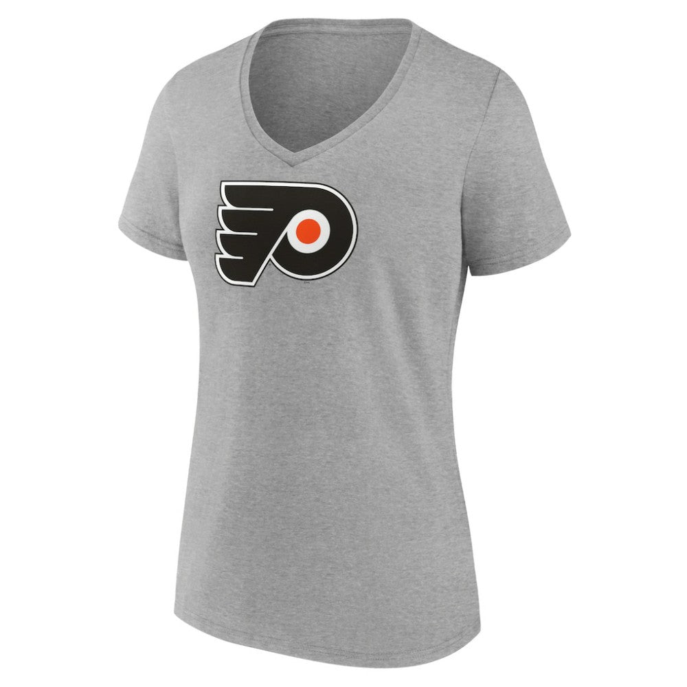 NHL Heather Gray Philadelphia Flyers Women's Primary Logo Team V-Neck T-Shirt