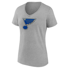 NHL Heather Gray St. Louis Blues Women's Primary Logo Team V-Neck T-Shirt
