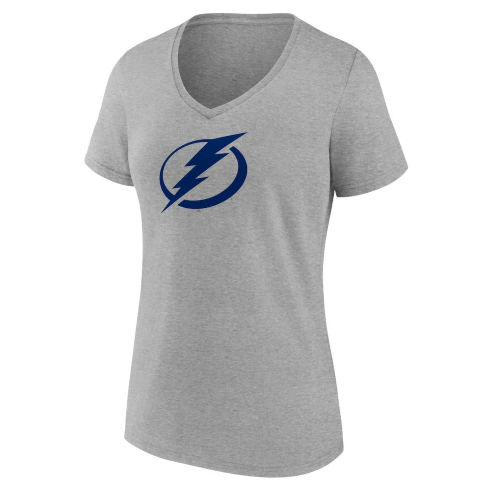 NHL Heather Gray Tampa Bay Lightning Women's Primary Logo Team V-Neck T-Shirt