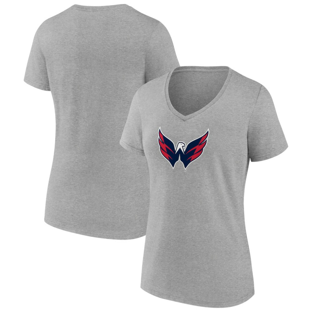 NHL Heather Gray Washington Capitals Women's Primary Logo Team V-Neck T-Shirt