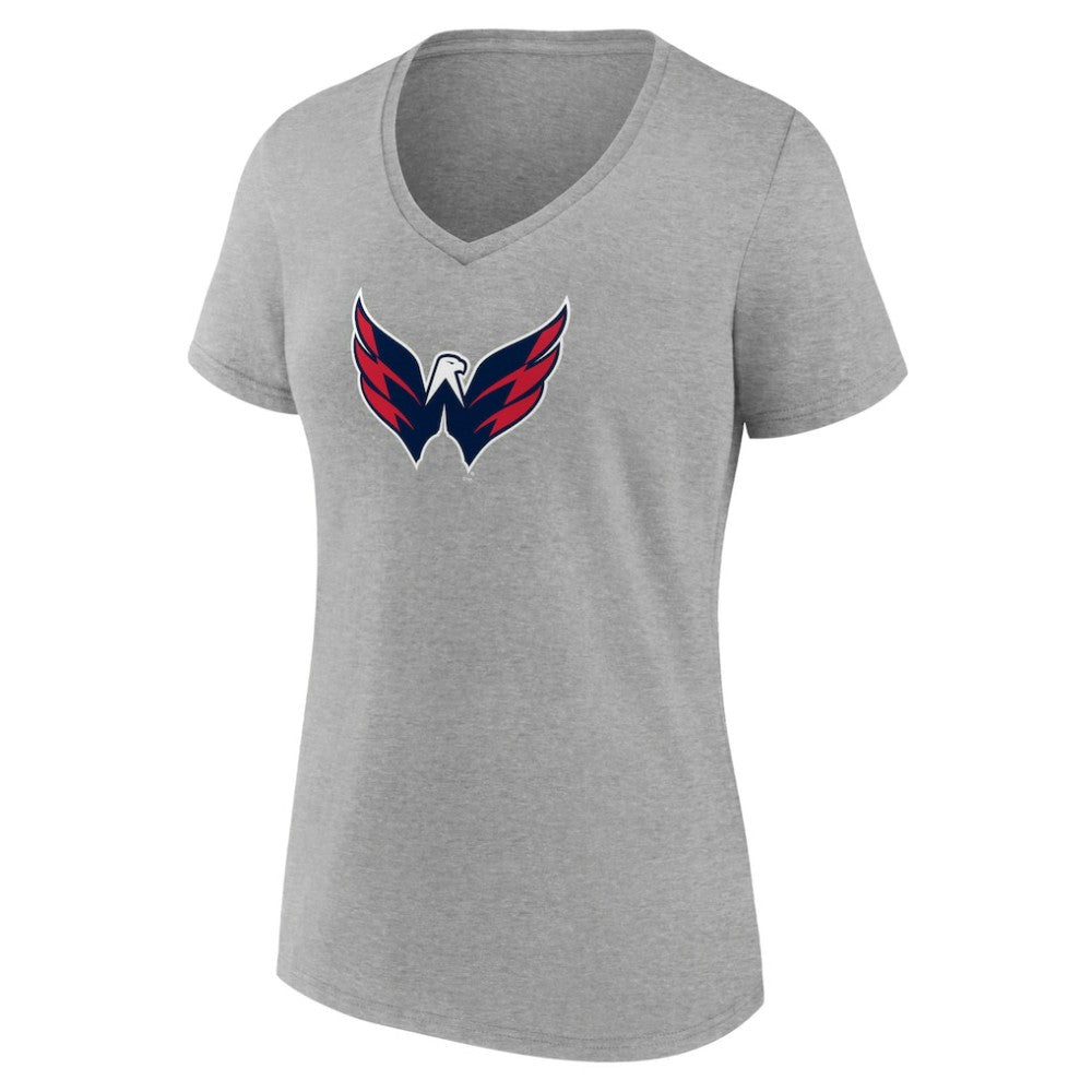 NHL Heather Gray Washington Capitals Women's Primary Logo Team V-Neck T-Shirt