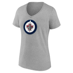NHL Heather Gray Winnipeg Jets Women's Primary Logo Team V-Neck T-Shirt