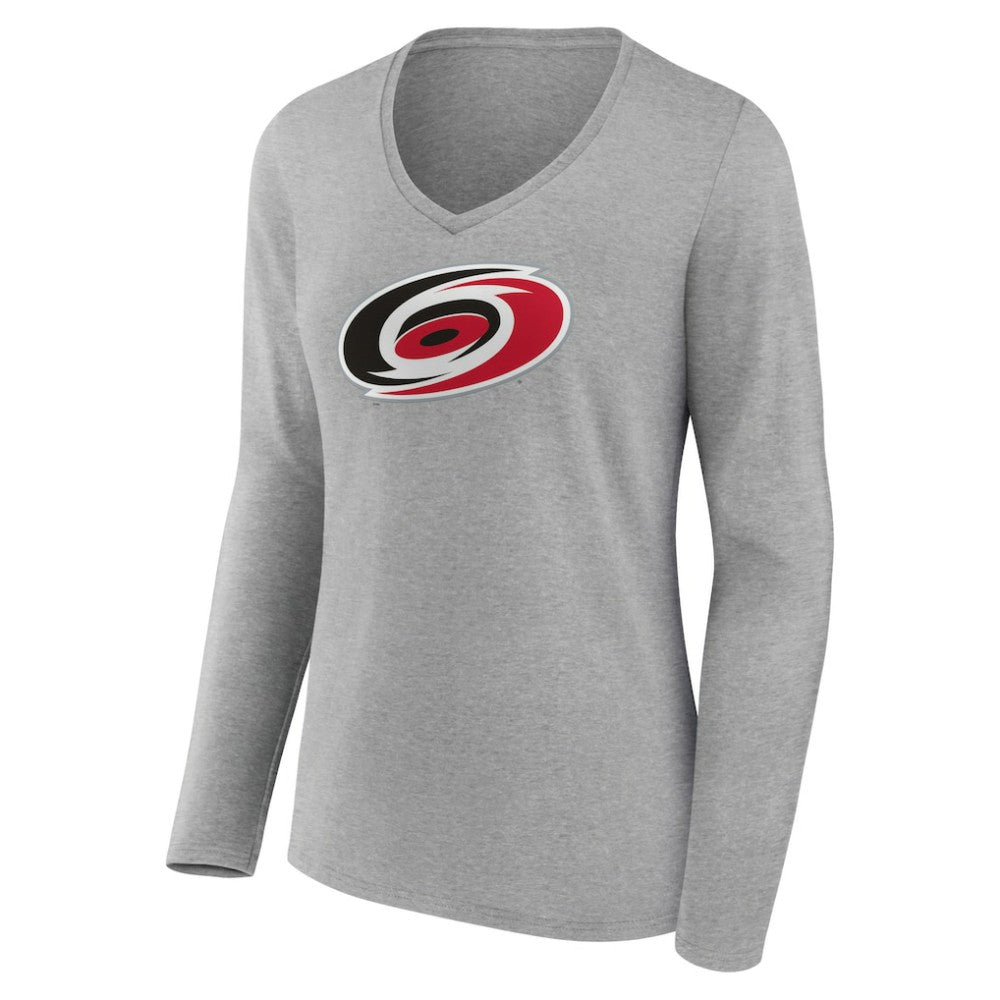 NHL Heather Gray Carolina Hurricanes Women's Primary Logo Team Long Sleeve V-Neck T-Shirt