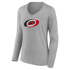 NHL Heather Gray Carolina Hurricanes Women's Primary Logo Team Long Sleeve V-Neck T-Shirt