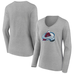 NHL Heather Gray Colorado Avalanche Women's Primary Logo Team Long Sleeve V-Neck T-Shirt