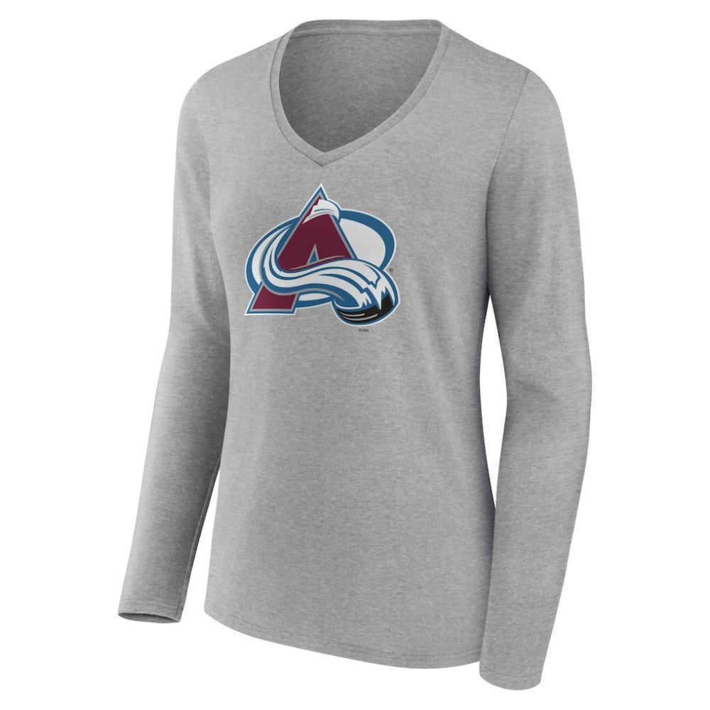 NHL Heather Gray Colorado Avalanche Women's Primary Logo Team Long Sleeve V-Neck T-Shirt